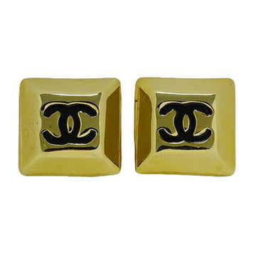 CHANEL earrings ladies brand GP gold black here mark square for both ears