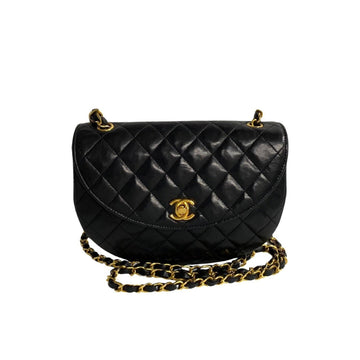 CHANEL Matelasse Lambskin Leather Turnlock Chain Shoulder Bag Black 17519