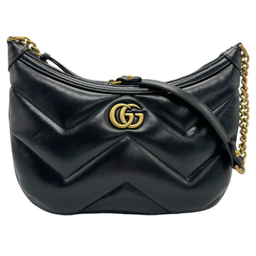 GUCCI Shoulder Bag GG Marmont Leather Metal Black Gold Women's 777263 z1242