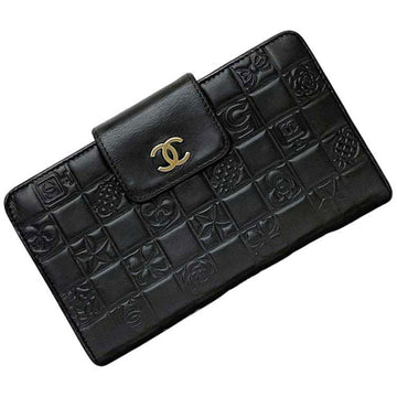 CHANEL Bi-fold Long Wallet Black Icon A24213 f-20274 Leather 8th Series  Clasp Chocolate Bar Coco Mark NO5 Women's