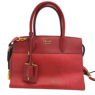 PRADA 1BA103 Saffiano Esplanade Shoulder Bag Handbag Red Women's