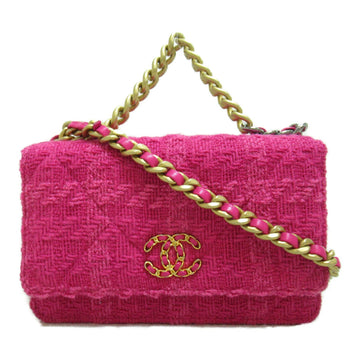 CHANEL Chain wallet Pink leather tweed