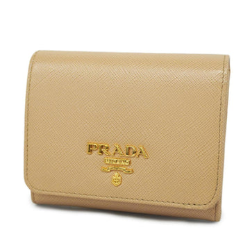 PRADA Tri-fold Wallet Saffiano Leather Beige Women's