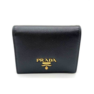 PRADA Wallet Compact Nero Black Bi-fold Square Women's Saffiano Metal Leather 1MV204