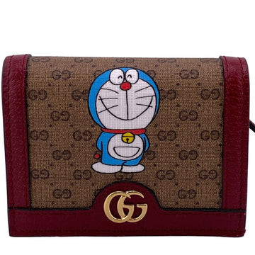 GUCCI 647788 Doraemon Compact Wallet GG Supreme Bi-fold Brown Women's