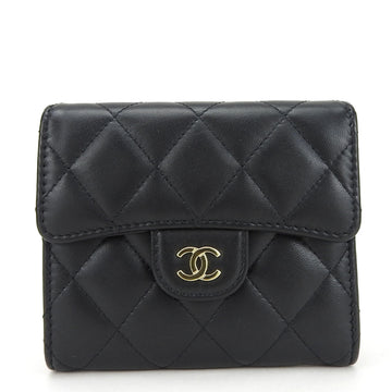 CHANEL Trifold Wallet Classic Small Flap AP0231 Lambskin Black Coco Mark Accessories Women's