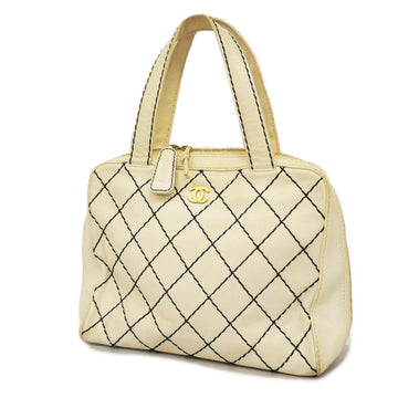 CHANEL Handbag Wild Stitch Leather White Ladies