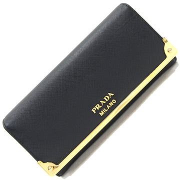 PRADA bifold long wallet 1MH132 black gold leather ladies