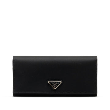 PRADA Triangle Plate Tessuto Saffiano Long Wallet 1M1132 Black Leather Women's