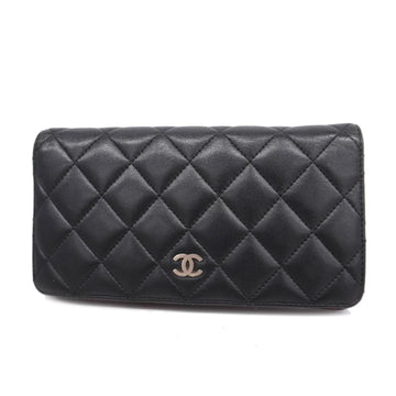 CHANEL Long Wallet Matelasse Lambskin Black Women's