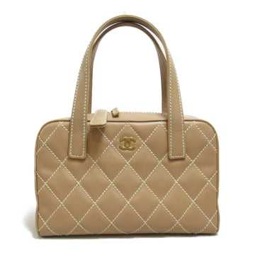 CHANEL Wild Stitch Handbag Beige leather