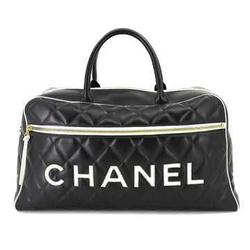 CHANEL Matelasse Boston Bag Leather Black A05943 Gold Hardware