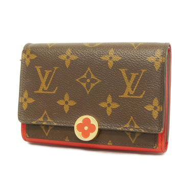 LOUIS VUITTON Wallet Monogram Portefeuille Flore Compact M64587 Brown Red Women's