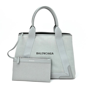 BALENCIAGA Navy Cabas M Tote Bag 581292 Canvas Gray T-155303