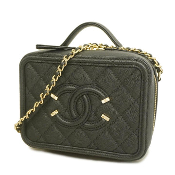 CHANEL handbag CC filigree chain shoulder caviar skin black champagne ladies