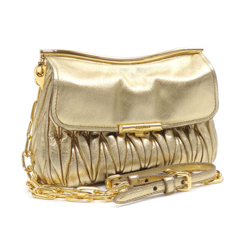 MIU MIU Miu Chain Shoulder Bag Matelasse Women's Platino Gold Leather RT0547