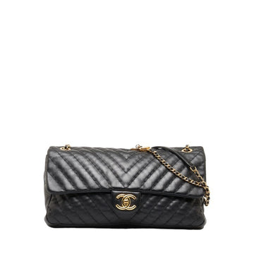 CHANEL Coco Mark Chain Shoulder Bag Black Gold Lambskin Women's