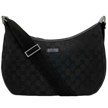 GUCCI Shoulder Bag Black 122790 f-20295 Canvas Leather  GG Half-moon Shape Women's Crossbody