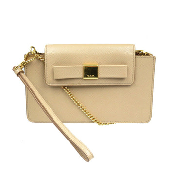 PRADA 1ZH034 Leather Beige Chain Smartphone Case Shoulder Bag 0137