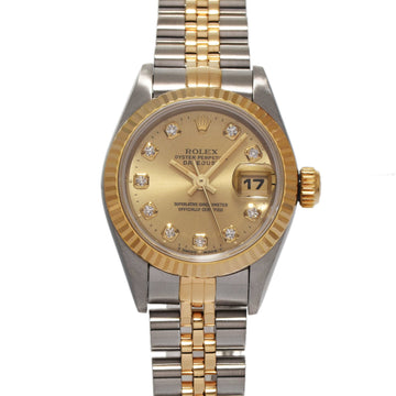 ROLEX Datejust 10P Diamond 69173G Ladies YG SS Watch Automatic Champagne Dial