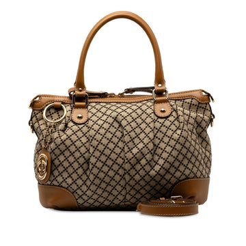 GUCCI Diamante Sukey Handbag Shoulder Bag 247902 Beige Brown Canvas Leather Women's
