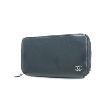 CHANEL long wallet lambskin black ladies