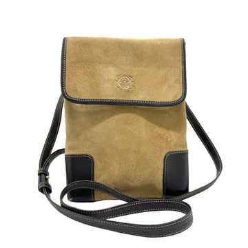 LOEWE Shoulder Bag Anagram Suede Leather Brown Men's Women's z1326