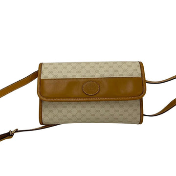 GUCCI Old Micro GG Leather Shoulder Bag Sacoche Ivory Camel 28164