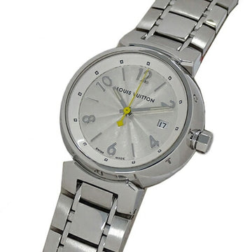 LOUIS VUITTON Watch Ladies Brand Tambour Date Quartz QZ Stainless Steel SS Q121K Silver Round Polished