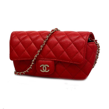 CHANEL Shoulder Bag Matelasse Chain Caviar Skin Red Pink Women's