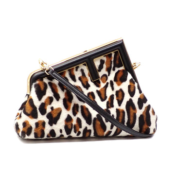 FENDI First Small Shoulder Bag for Women in White, Brown, Black, Pony Leather 8BP129 Leopard Print