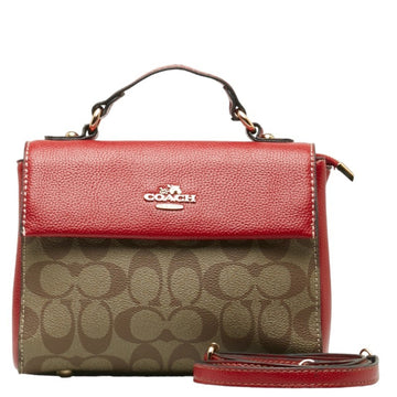 COACH Signature Handbag Shoulder Bag Beige Red PVC Patent Leather Women's