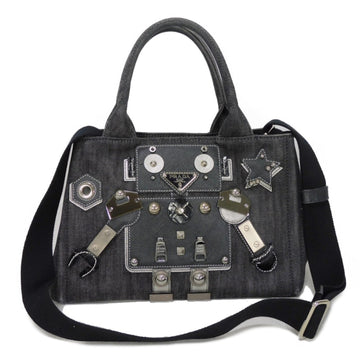 PRADA Tote Bag Canapa Robot Denim Black Triangle Fabric Nero 1BG439 2ELY F0002 Men's Women's Bags