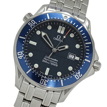 OMEGA Seamaster 2541.80 Watch Men's Brand Professional 300m Date Quartz QZ Stainless Steel SS Silver Blue Polished