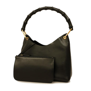 GUCCI Handbag Bamboo 001 2058 1883 0 Leather Black Champagne Women's