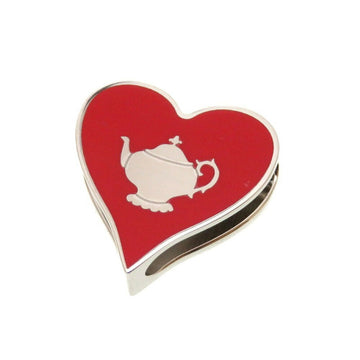 HERMES Teatime Heart Twilly Ring Rouge Red Silver Scarf 0130