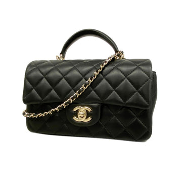 CHANEL handbag, Matelasse, chain shoulder, lambskin, black, champagne, women's