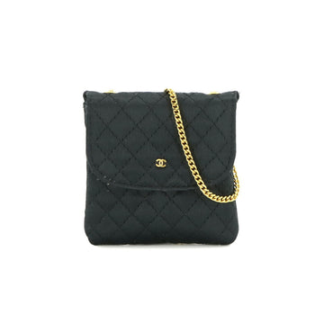 CHANEL Matelasse Chain Pouch Satin Black Gold Hardware