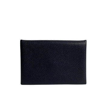 HERMES Calvi Epson Leather Business Card Holder/Card Case Holder Pass Coin Purse Navy Blue 28900 757k757-28900