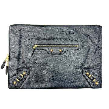 BALENCIAGA Classic Clutch Bag Pouch Leather Grey 370994 Men's Women's