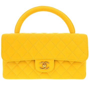 CHANEL Matelasse Caviar Skin Yellow 4th Series Coco Mark Handbag 0114