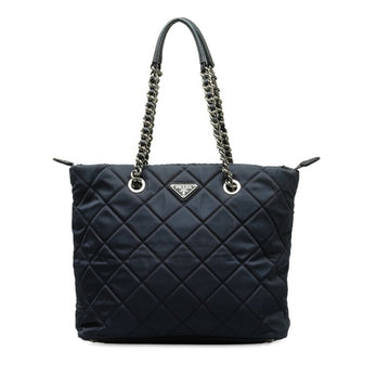 PRADA Triangle Plate Chain Tote Bag Shoulder Navy Nylon Women's