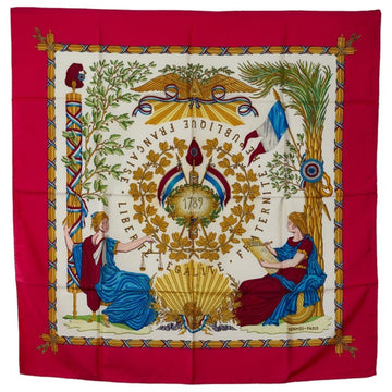 HERMES Carre 90 1789 LIBERTE EGALITE FRATERNITE REPUBLIQUE FRANCAISE Scarf muffler in commemoration of the French Revolution Pink Multicolor Silk Women's