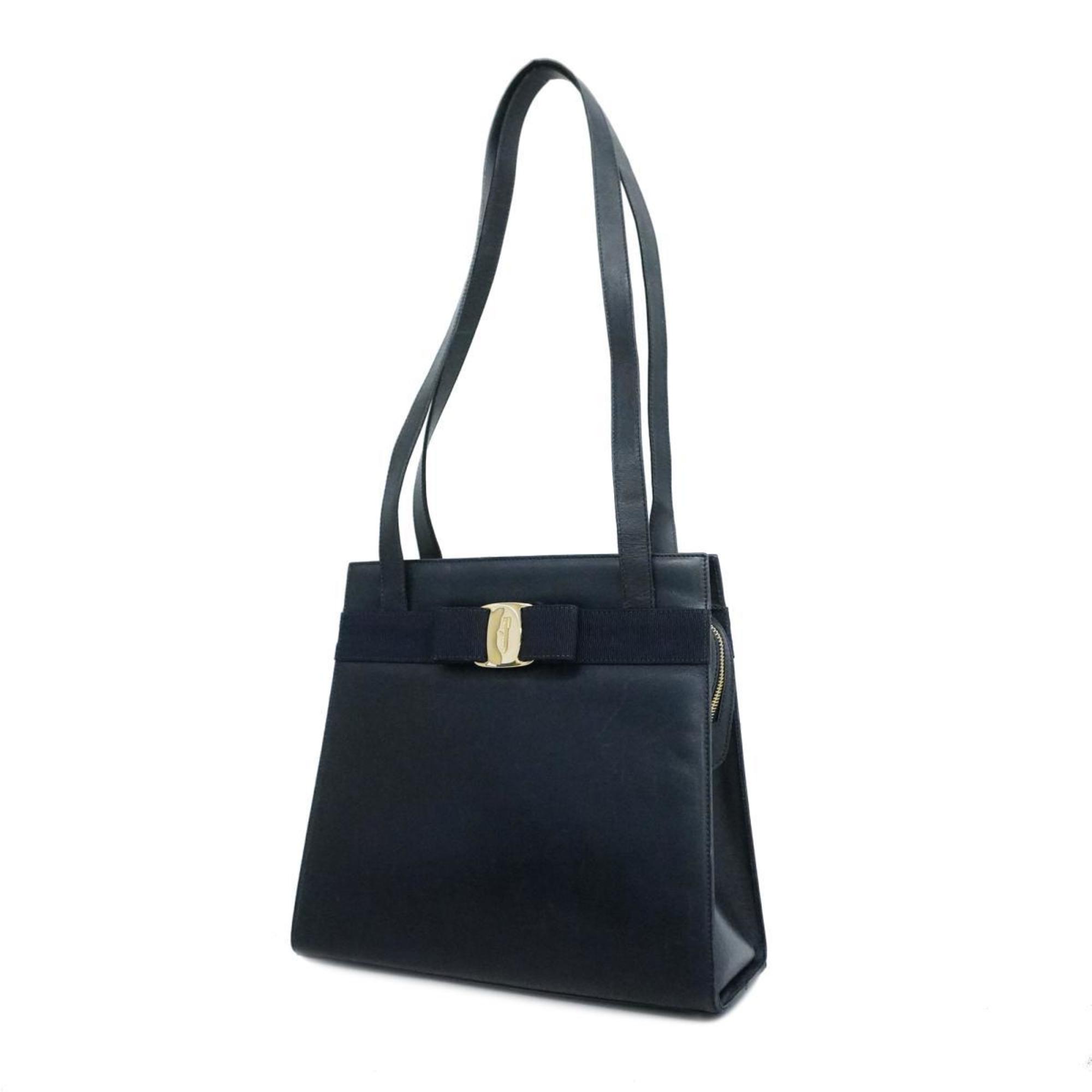 SALVATORE FERRAGAMO Shoulder Bag Vara Leather Navy Ladies