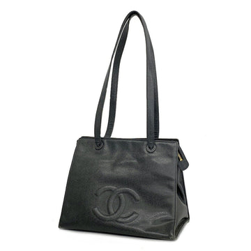 CHANEL shoulder bag caviar skin black ladies