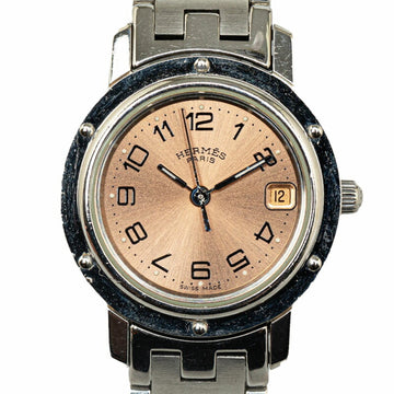 HERMES Clipper Watch CL4.210 Quartz Pink Dial Stainless Steel Women's