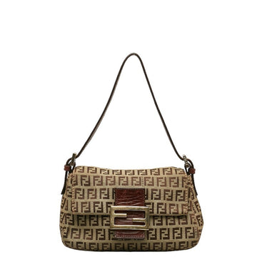 FENDI Zucchino Mamma Bucket Bag 8BR180 Beige Brown Canvas Leather Women's