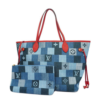 LOUIS VUITTON Tote Bag Denim Patchwork Neverfull MM M44981 Blue Red Women's