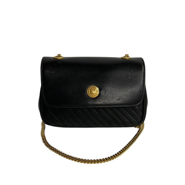 CELINE Triomphe Leather Chain Shoulder Bag Pochette Black 95668
