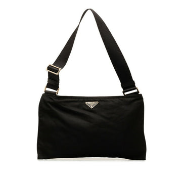 PRADA Triangle Plate Bag Black Nylon Women's